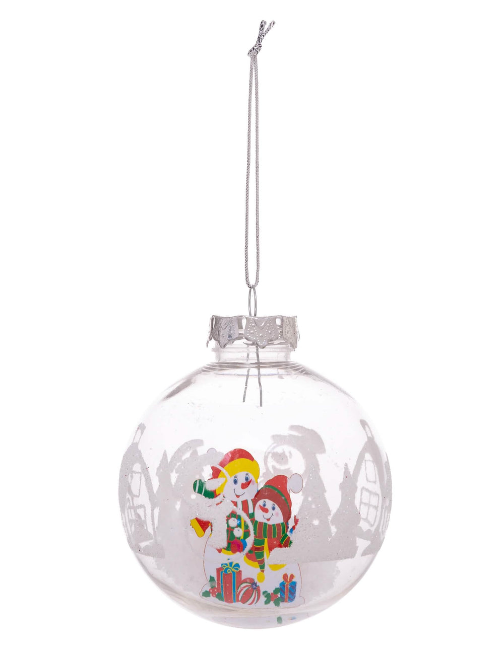 Boule de noël personnages pour sapin transparente avec bonshommes de neige