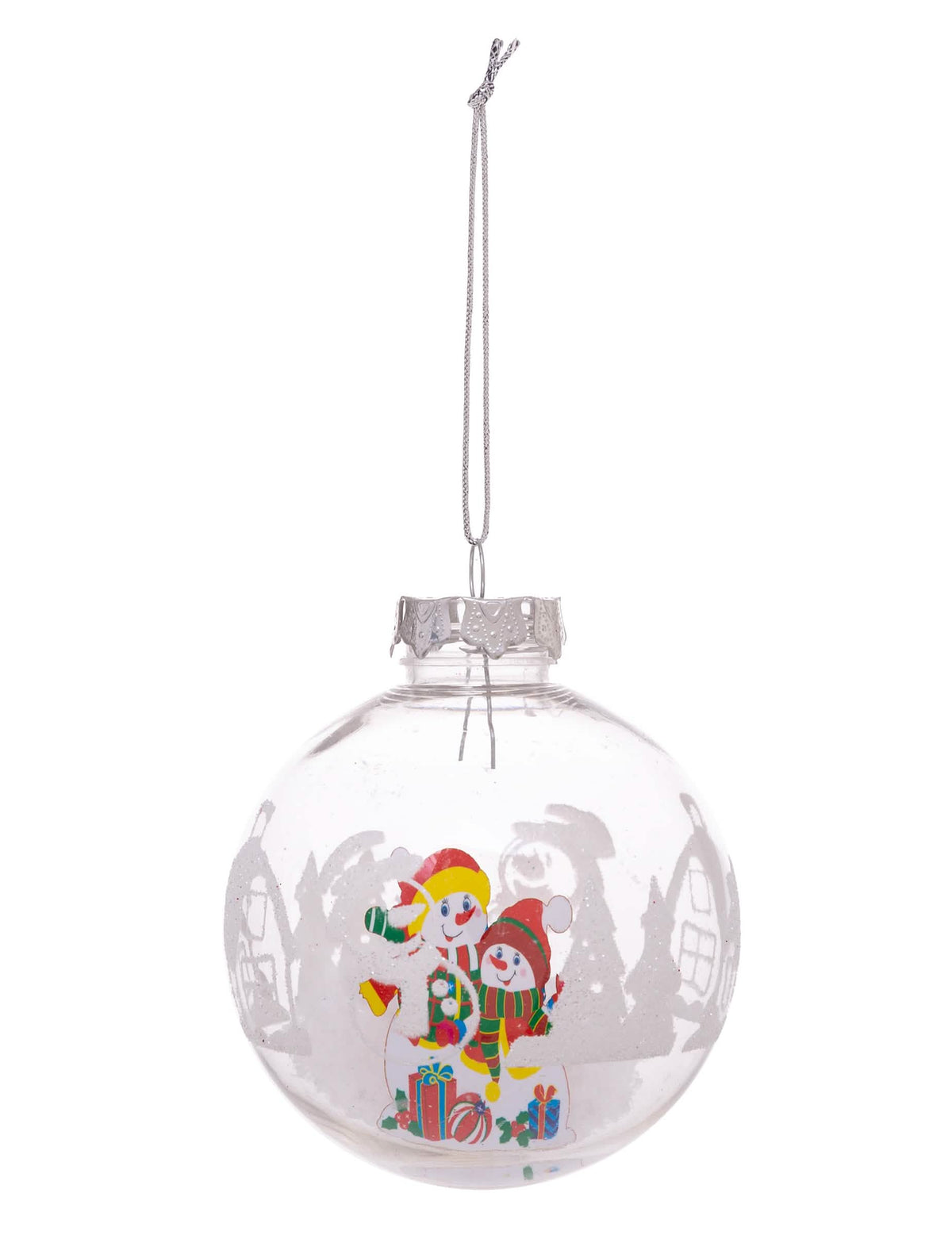 Boule de noël personnages pour sapin transparente avec bonshommes de neige