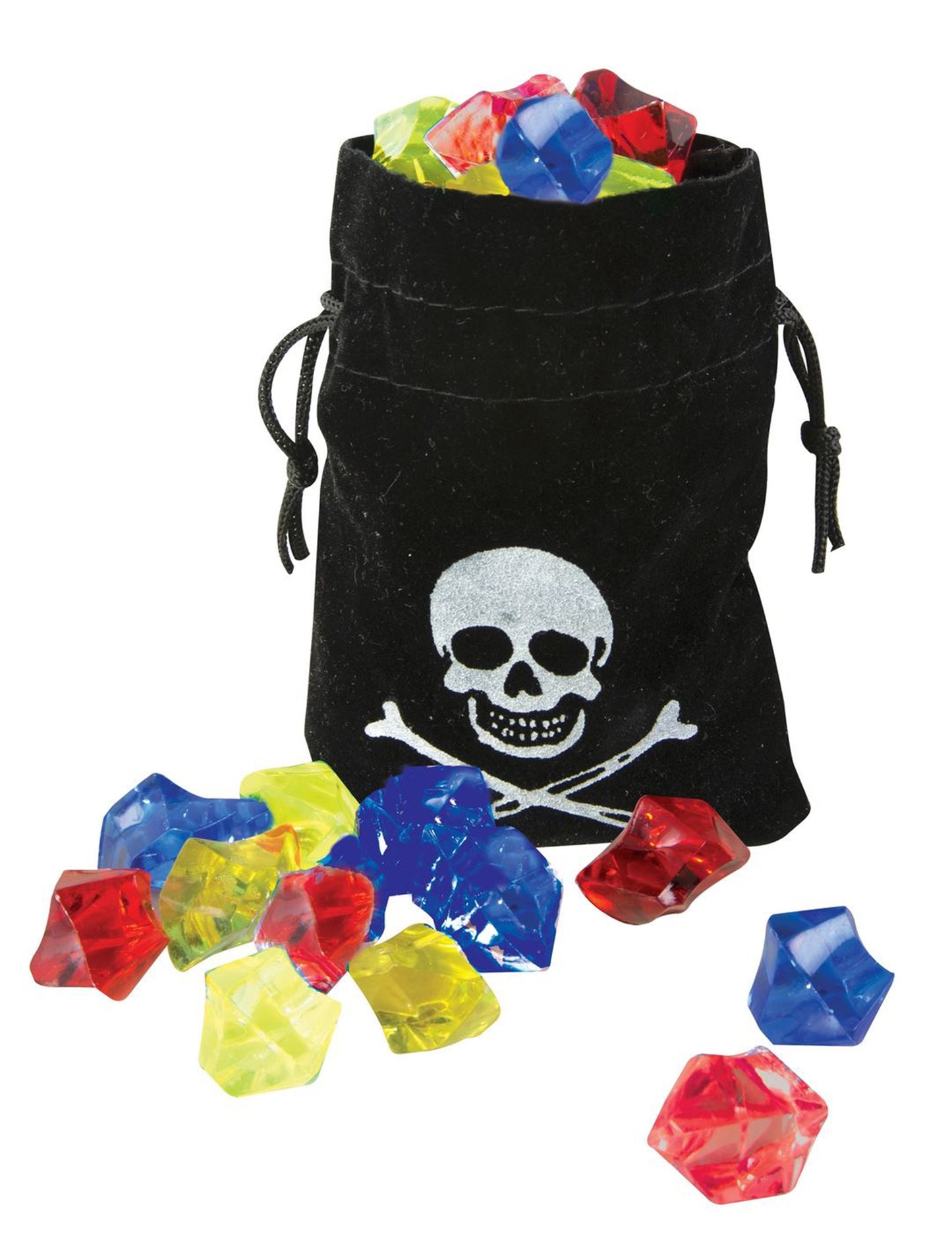 Bourse de pirate avec fausses pierres précieuses pour enfant noire avec tête de mort et gemmes multicolores