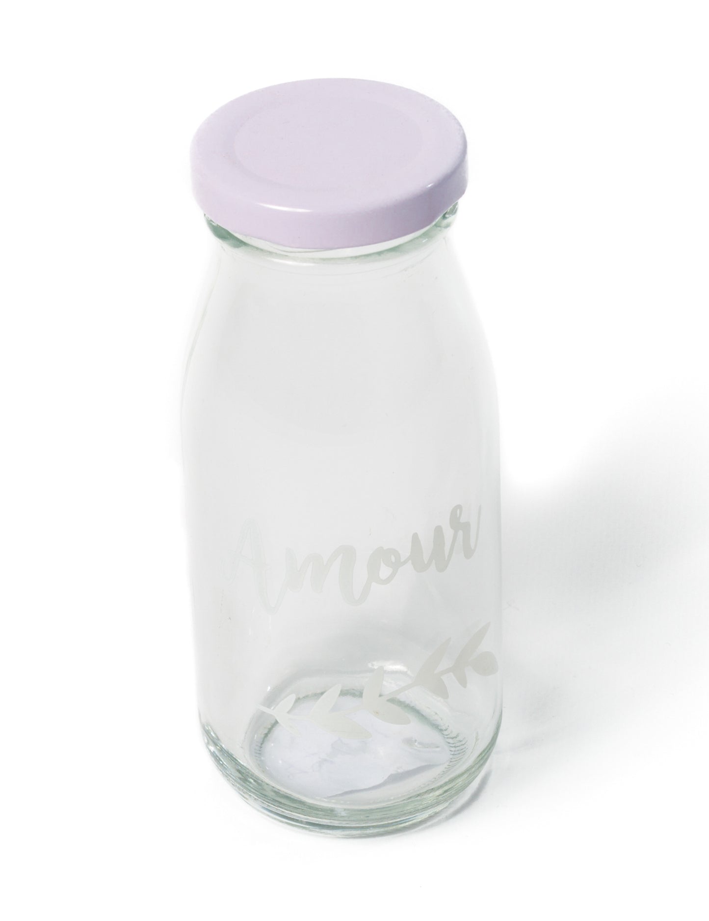 Bouteille en verre candy bar amour pour mariage avec bouchon lilas