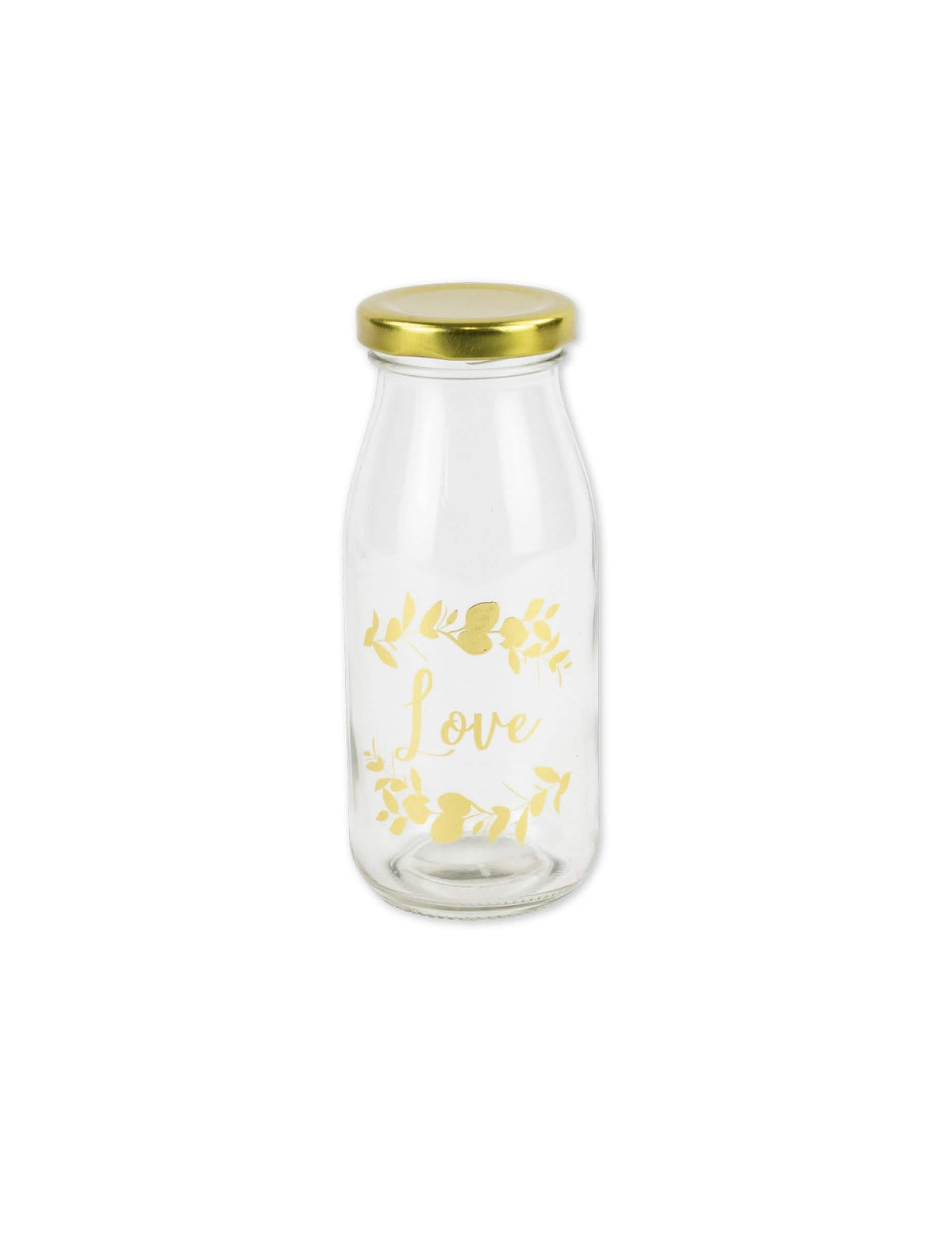 Botella de cristal candy bar amor motivos de helechos y tapón dorado 6 x 14 cm