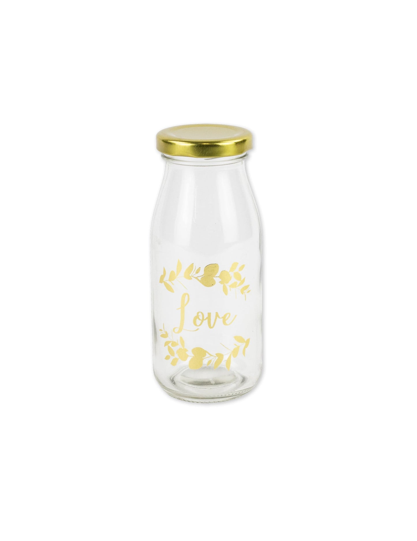 Botella de cristal candy bar amor motivos de helechos y tapón dorado 6 x 14 cm