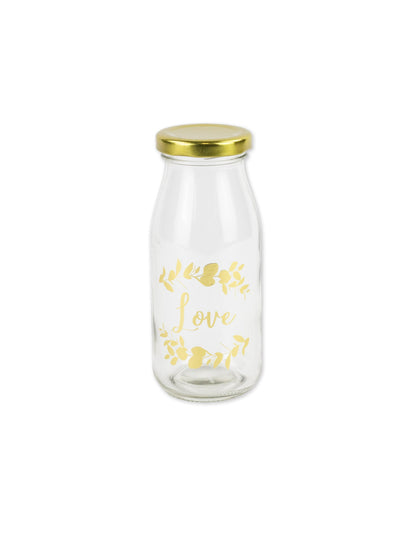 Botella de cristal candy bar amor motivos de helechos y tapón dorado 6 x 14 cm