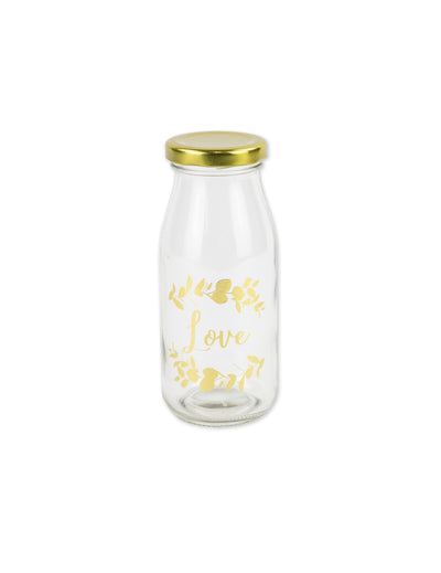 Botella de cristal candy bar amor motivos de helechos y tapón dorado 6 x 14 cm