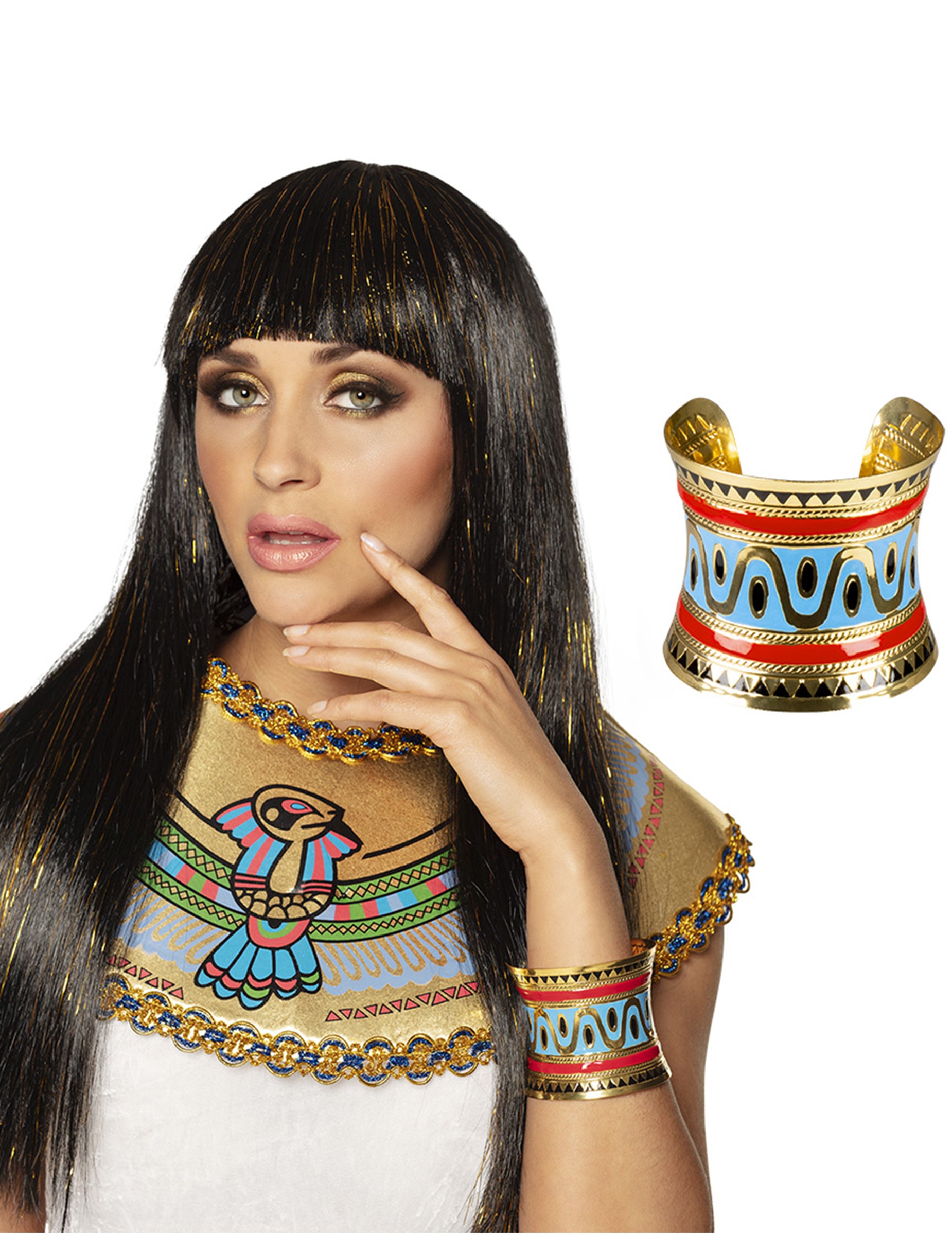 Bracelet reine du nil pour adulte doré bleu et rouge