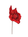 Rama de rosa de terciopelo con purpurina roja 21 cm