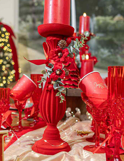 Rama Elegancia de terciopelo rojo, verde y dorado 18,5 cm