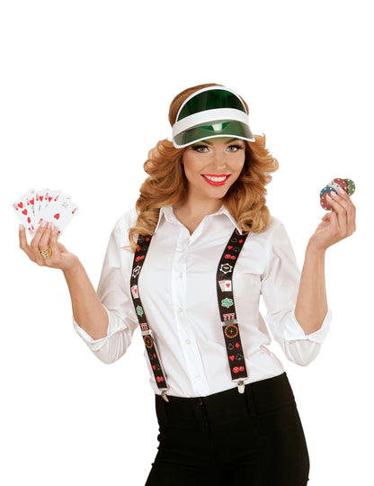 Vue d'ensemble avec accessoires des bretelles joueur de poker pour adulte