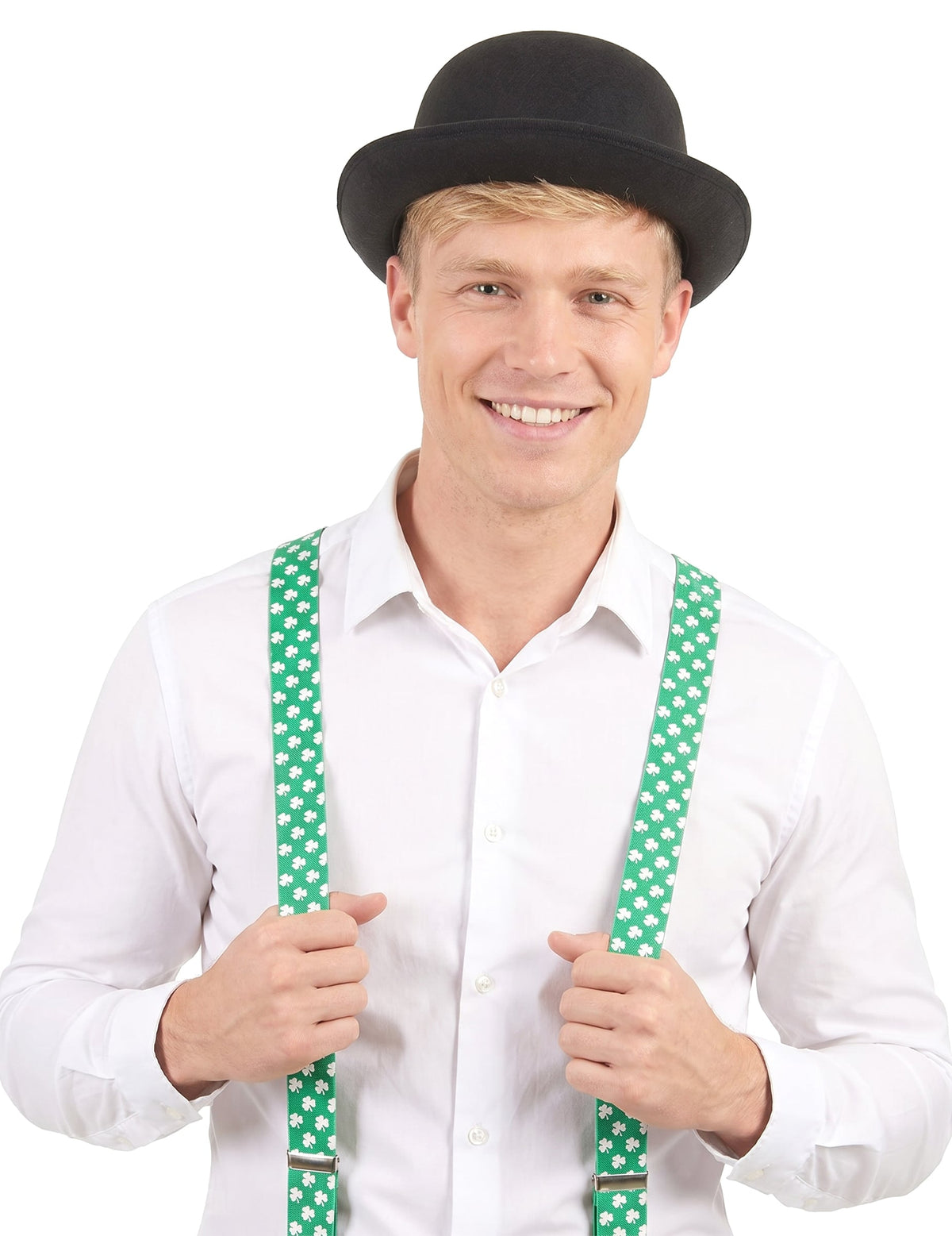 Tirantes verdes con tréboles blancos San Patricio