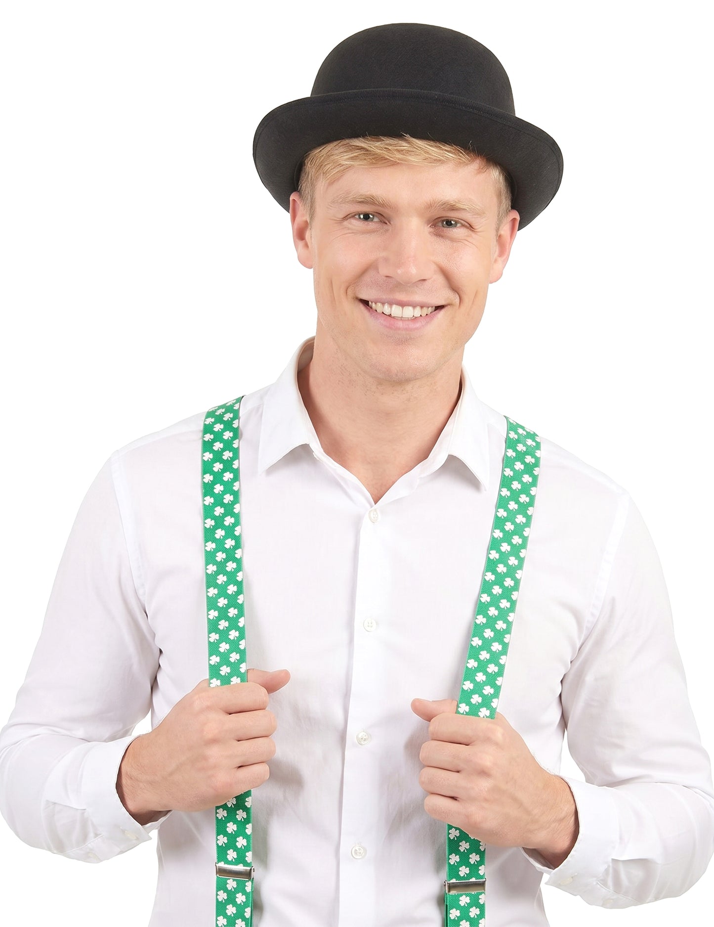 Tirantes verdes con tréboles blancos San Patricio