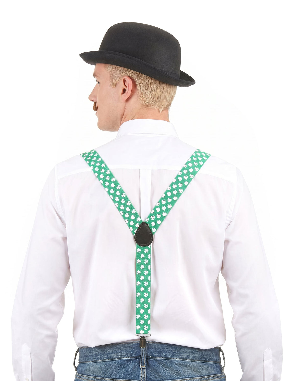 Tirantes verdes con tréboles blancos San Patricio