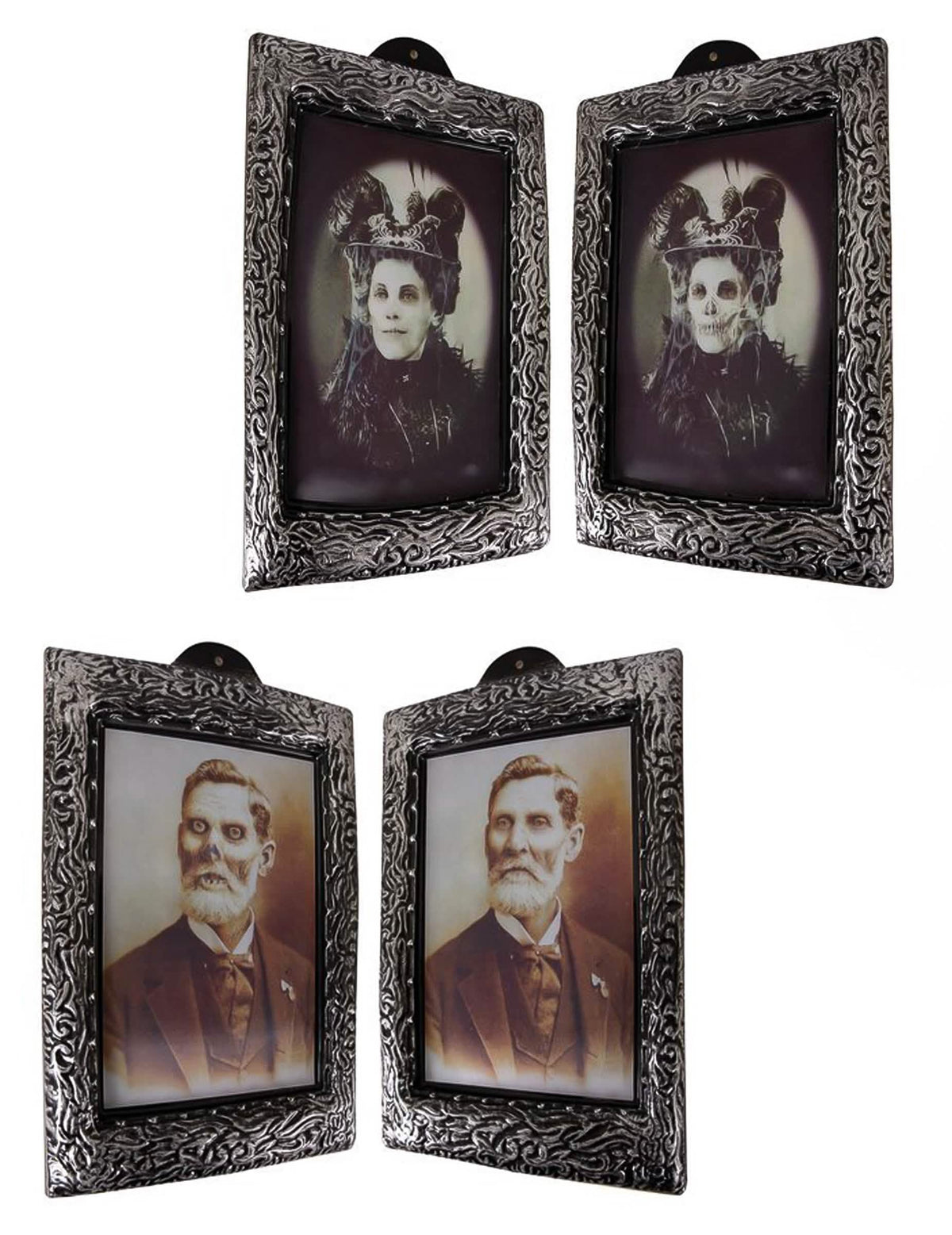Cadre lenticulaire portrait vampire Halloween pour décoration argenté à effet de transformation