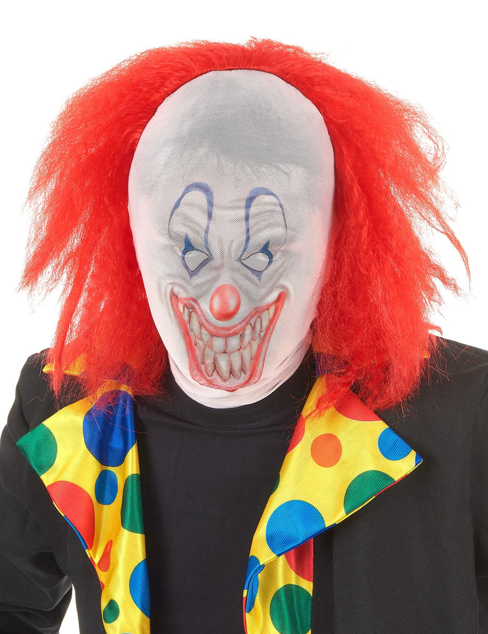 Capucha de payaso con cabello para adulto rojo para halloween
