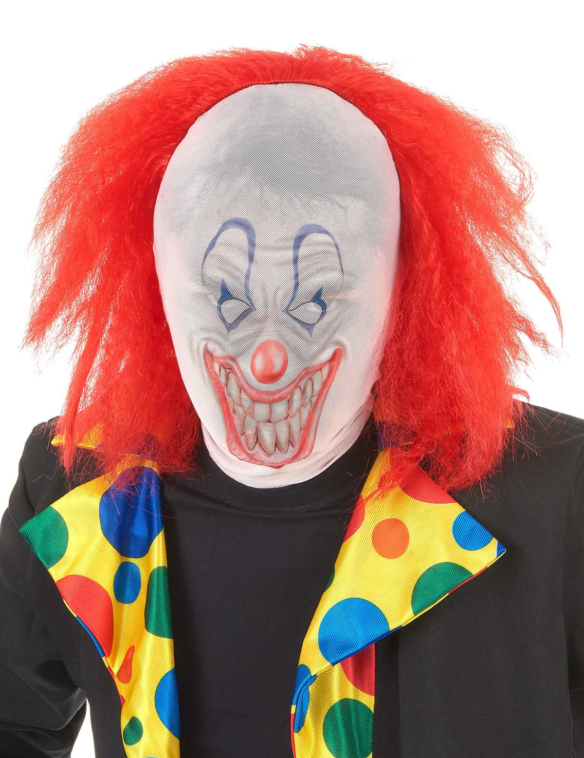 Capucha de payaso con cabello para adulto rojo para halloween