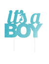 Cake topper it's a boy pour baby shower bleu à paillettes