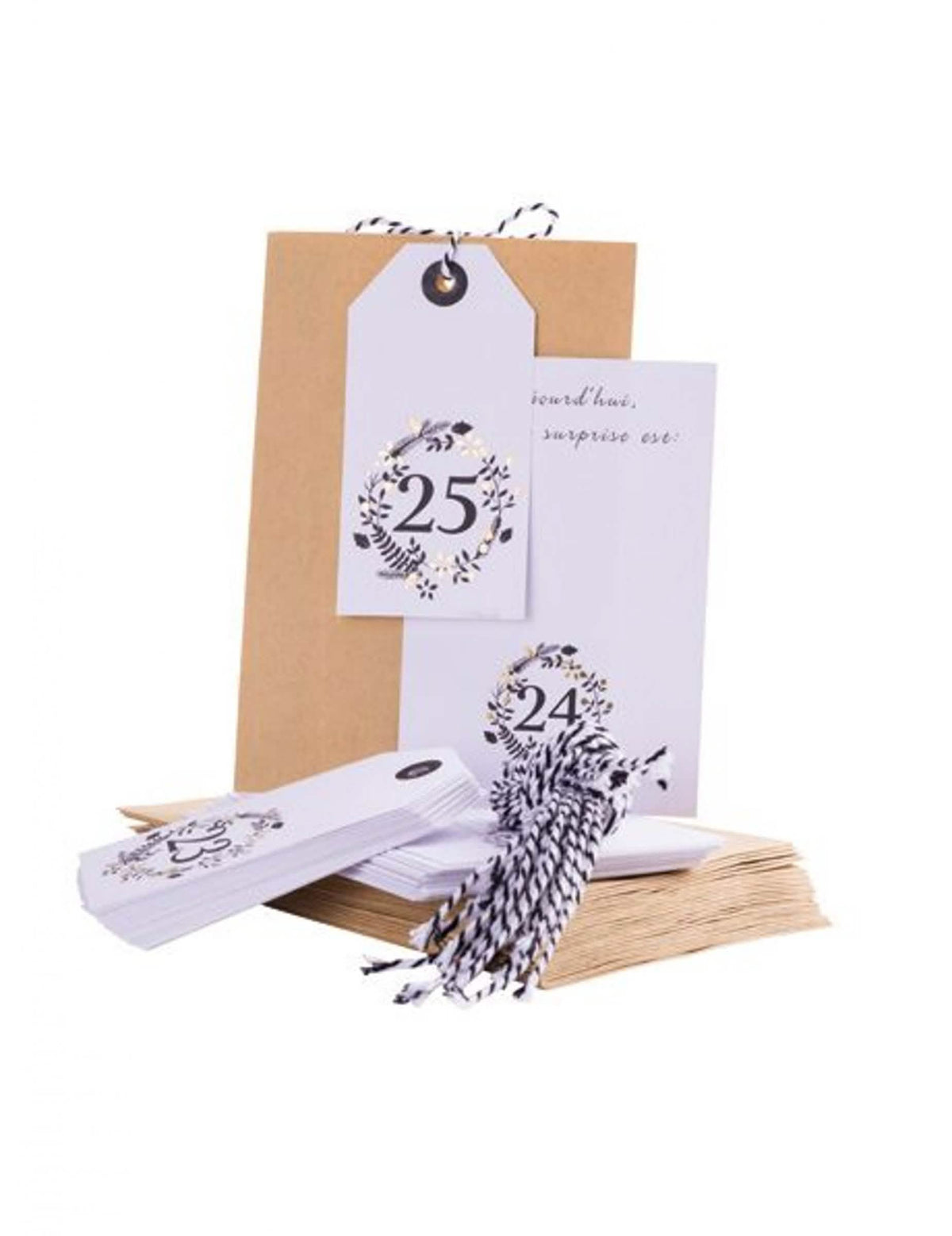 Calendario de adviento bonitos momentos 25 bolsitas para personalizar kraft y blanco