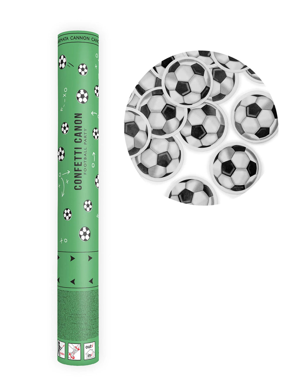 Canon à confettis ballon de foot pour fête vert avec confettis en forme de ballons