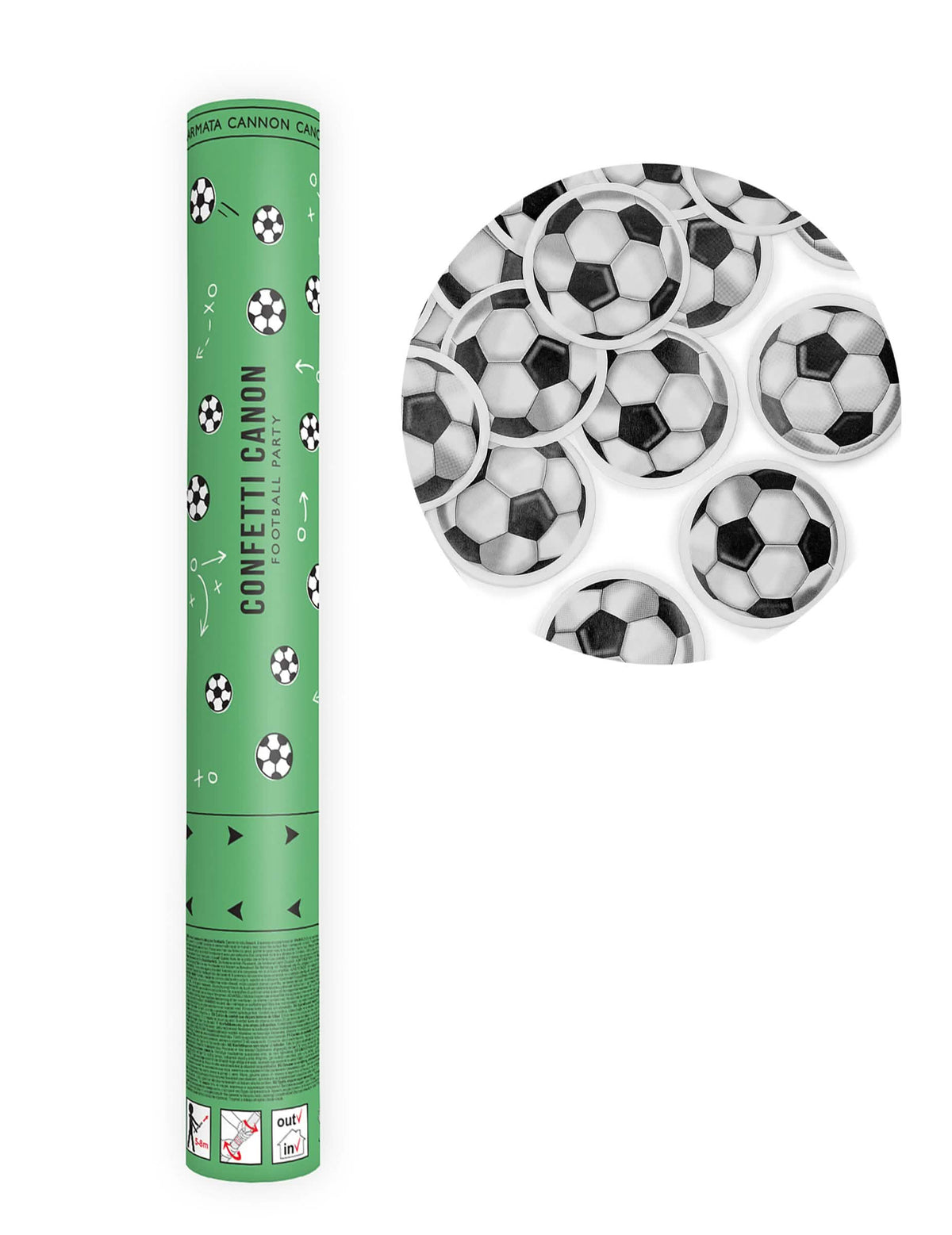 Canon à confettis ballon de foot pour fête vert avec confettis en forme de ballons