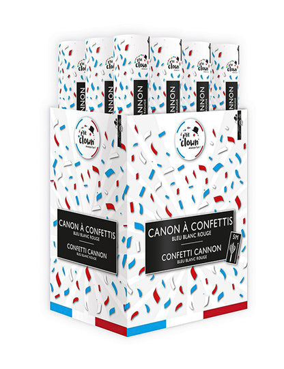 Cañón de confeti aficionado azul, blanco y rojo 40 cm