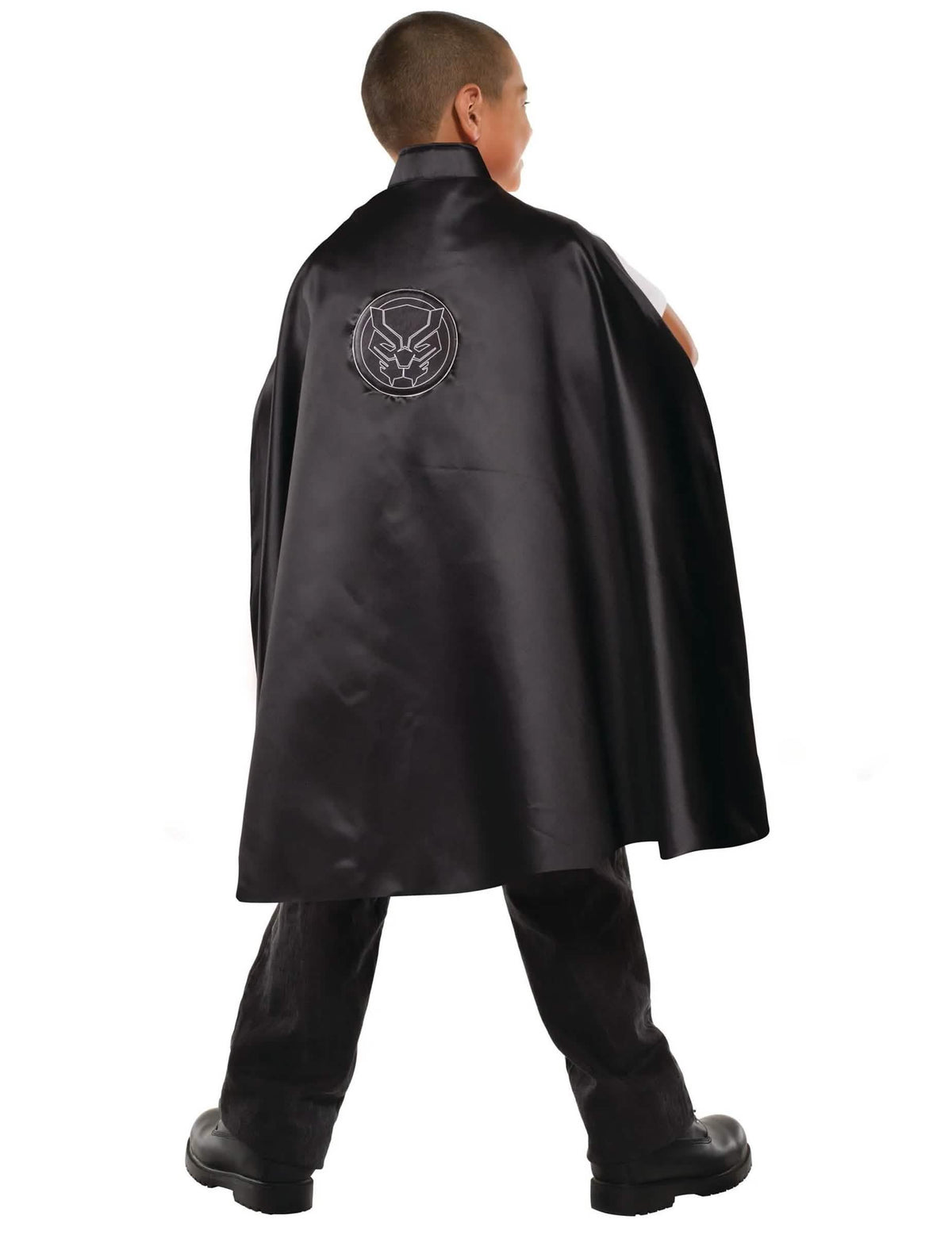 Cape Pantera Negra para niño negra con logo en la espalda