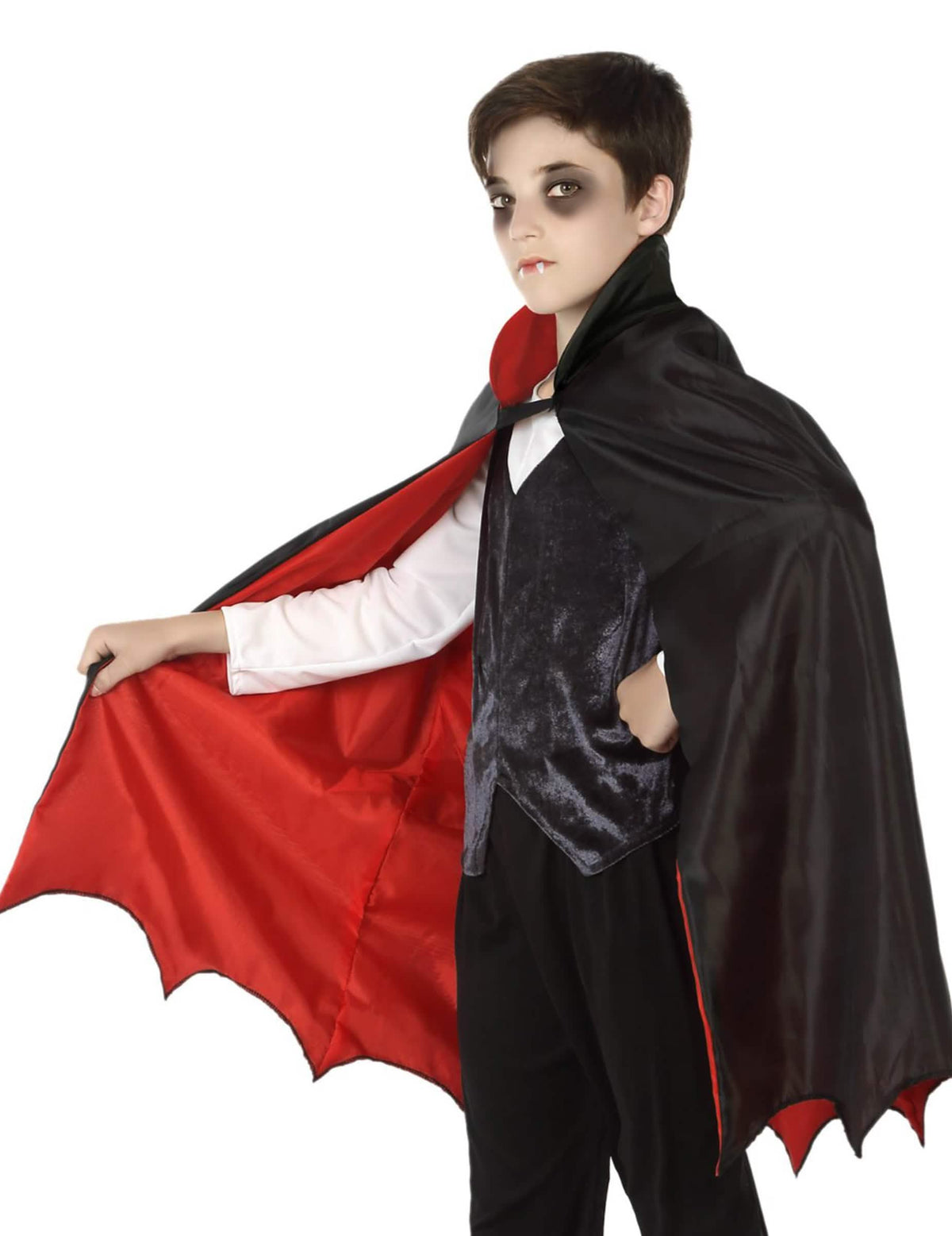 Capa de vampiro para niño negra y rojo con bordes dentados