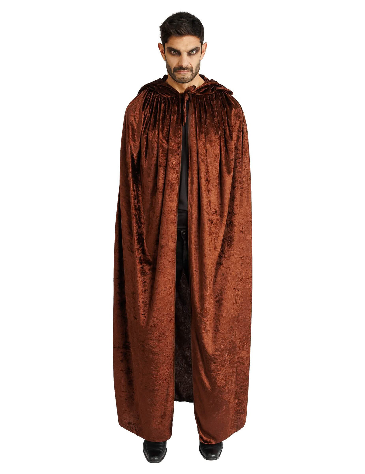 Capa muy larga terciopelo marrón lujo 202 cm
