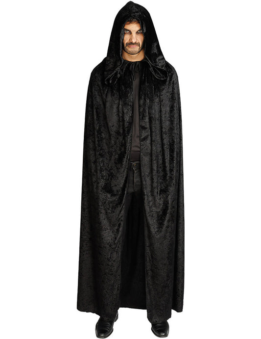 Capa muy larga terciopelo negro lujo 202 cm