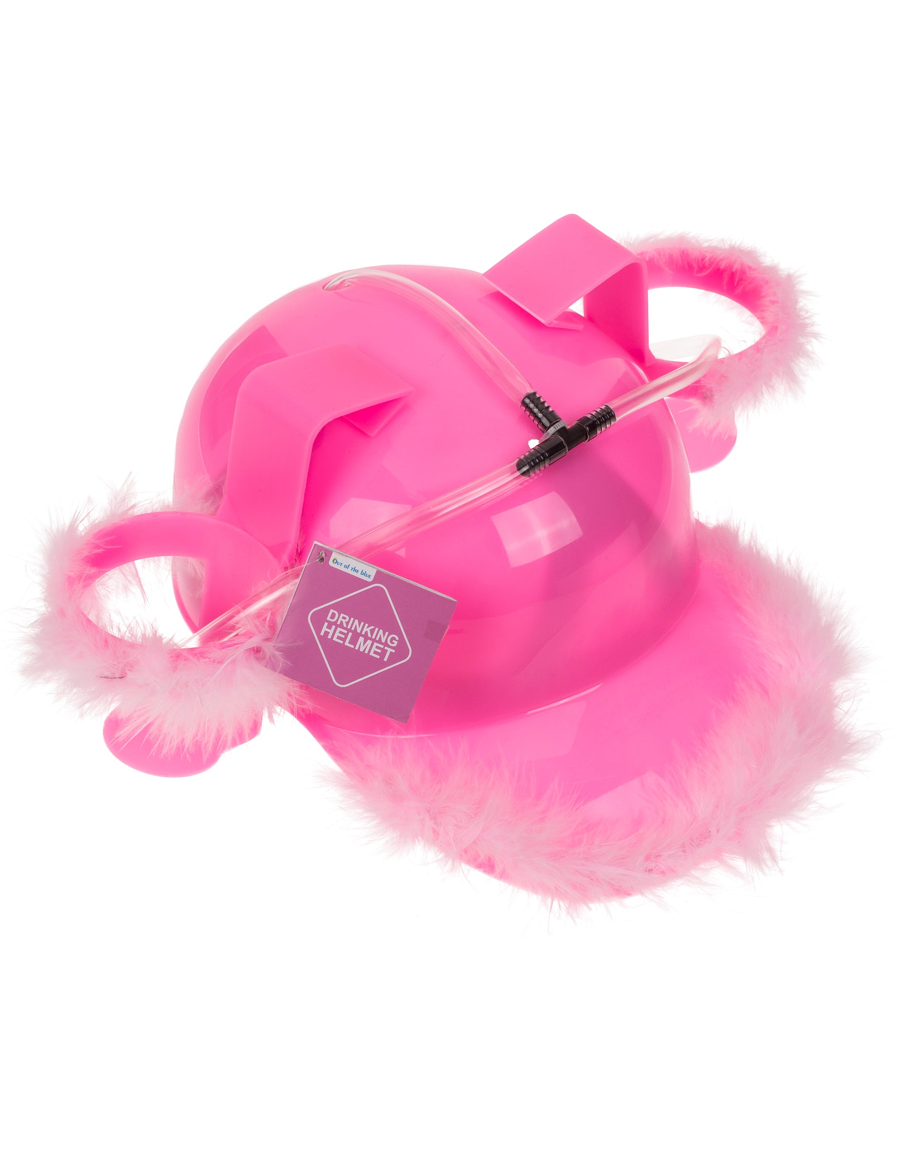 Vue de dessus du système de tubes et des plumes du casque anti soif rose à plumettes