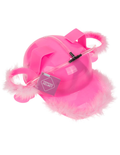 Vue de dessus du système de tubes et des plumes du casque anti soif rose à plumettes