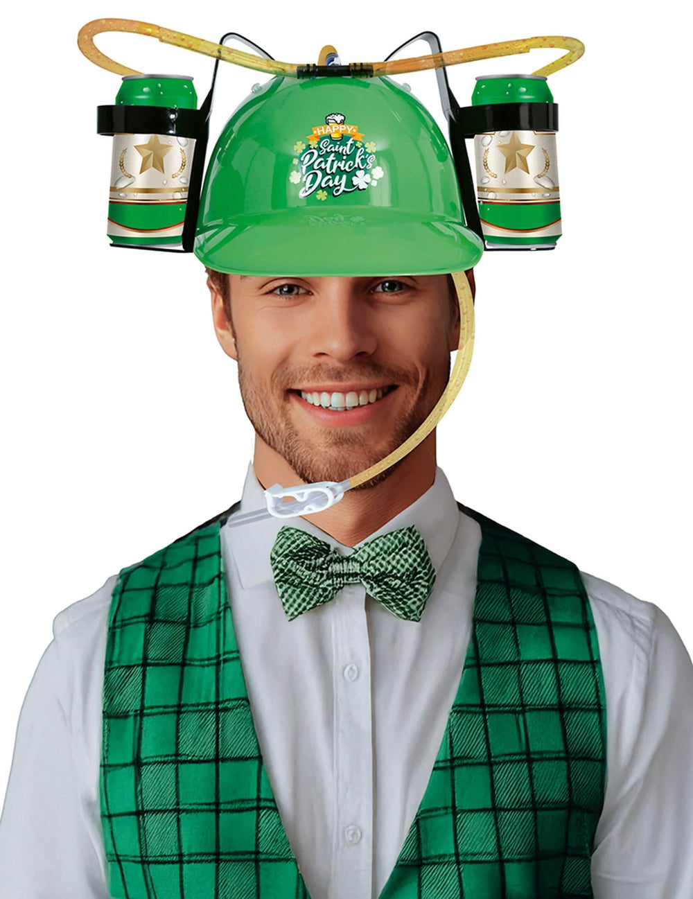 Casque anti-soif Saint Patrick pour adulte vert avec porte-cannettes