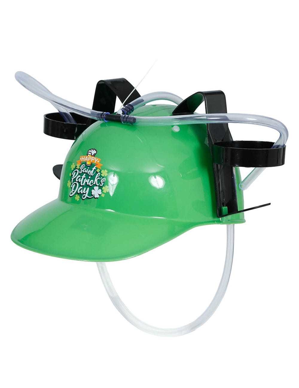 Détail du système de pailles du casque anti-soif Saint Patrick pour adulte