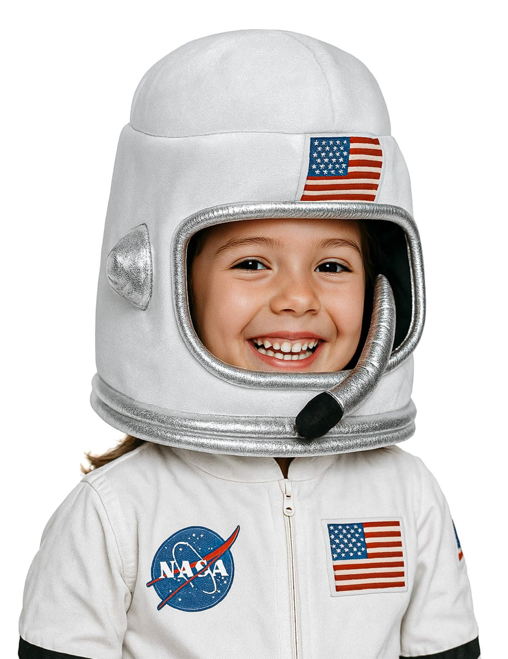 Casco de espacio para niño blanco con logo de NASA y bandera estadounidense