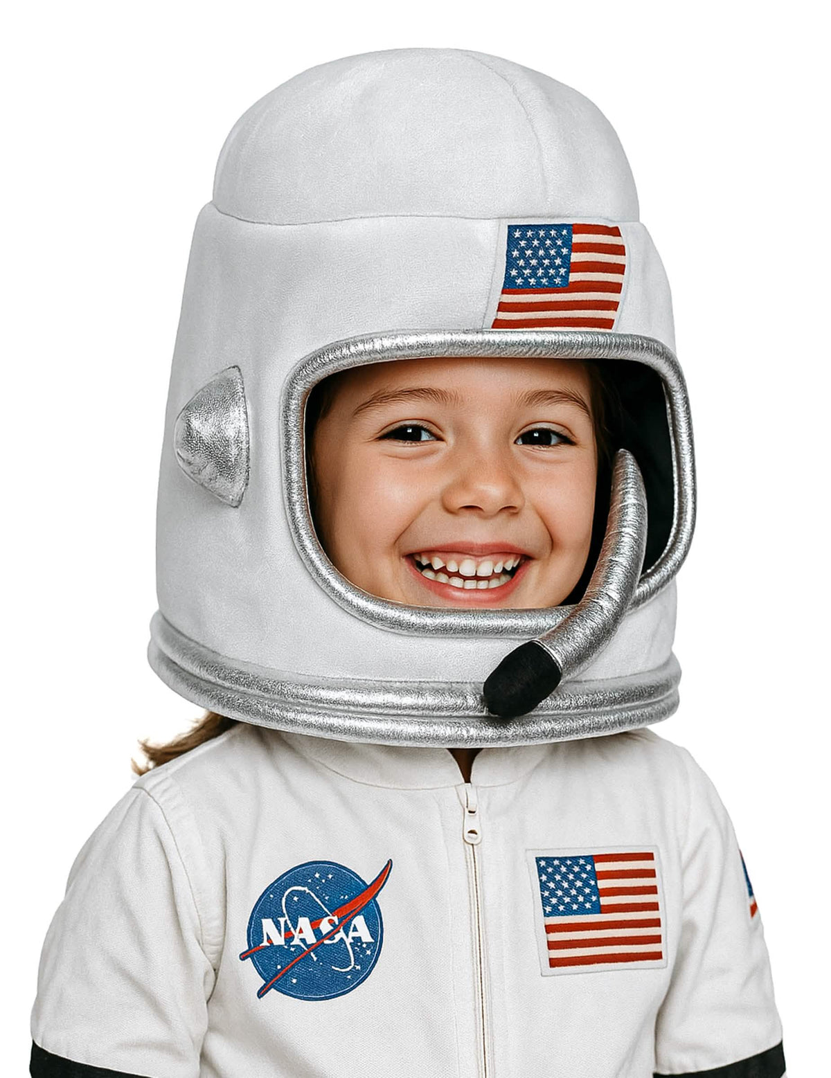 Casco de espacio para niño blanco con logo de NASA y bandera estadounidense