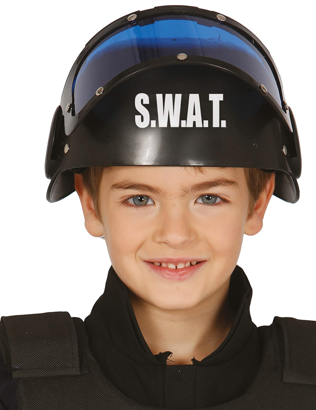 Vue de face du casque avec visière SWAT pour enfant
