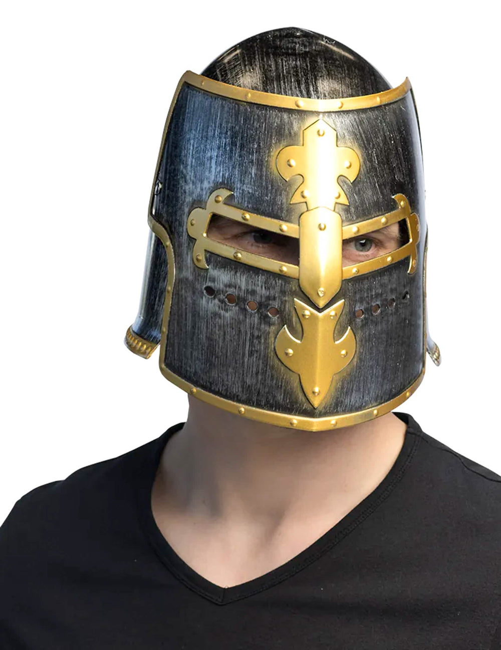 Casco de caballero medieval para adulto negro y dorado