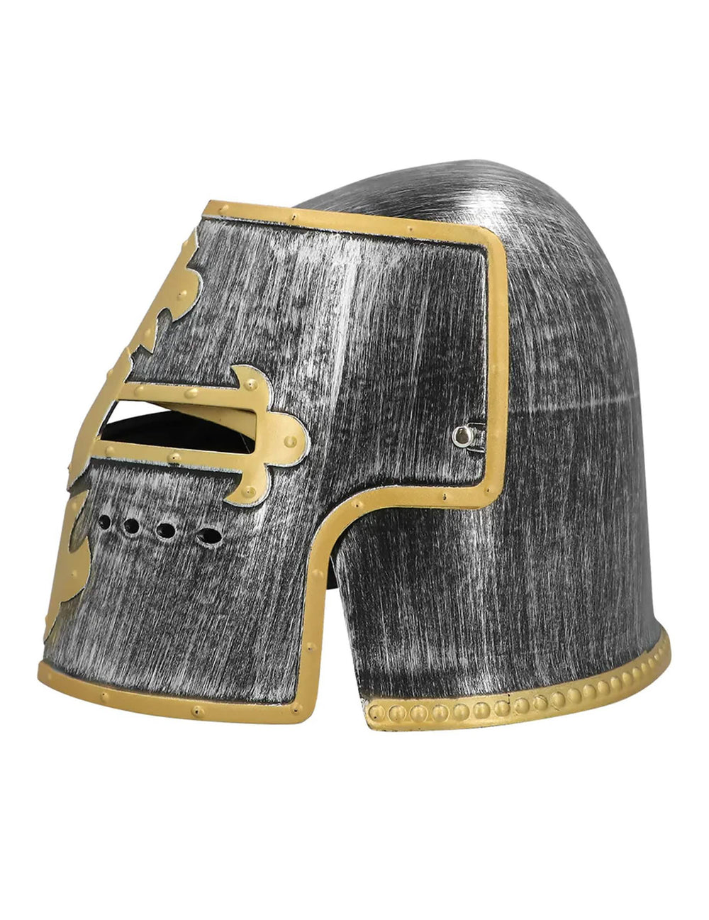 Vista de perfil del casco de caballero medieval