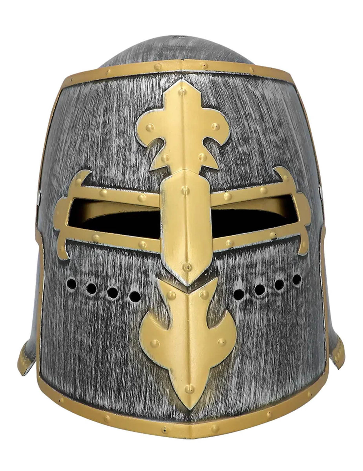 Vista frontal del casco de caballero medieval