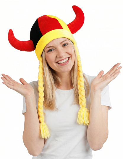 Casco de tela con cuernos y trenzas de aficionado Alemania