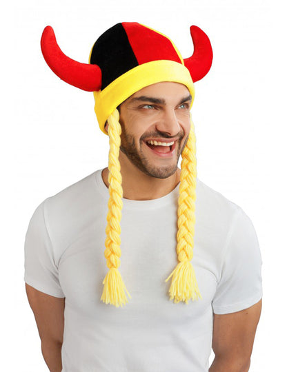 Casco de tela con cuernos y trenzas de aficionado Alemania