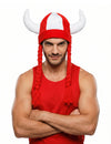 Casco de tela con cuernos y trenzas para aficionado blanco y rojo