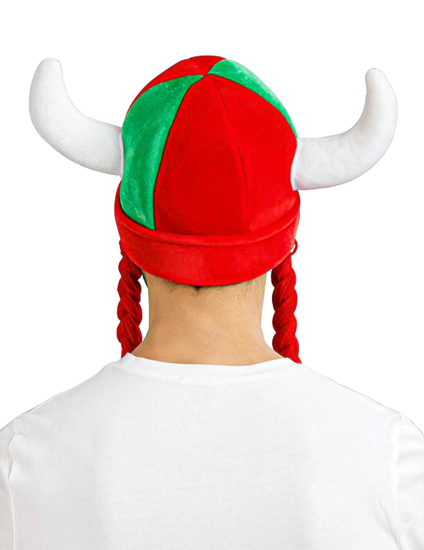 Casque en tissu avec cornes et tresses supporter rouge et vert Portugal
