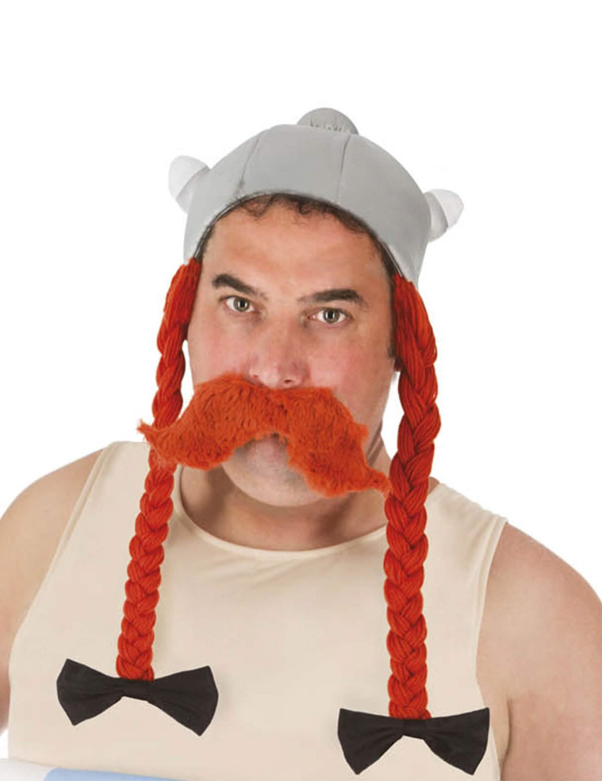 Casco de Obélix para adulto gris con trenzas pelirrojo y bigote