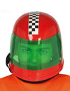 Casque de pilote de formule 1 pour enfant rouge avec bande damier et visière verte