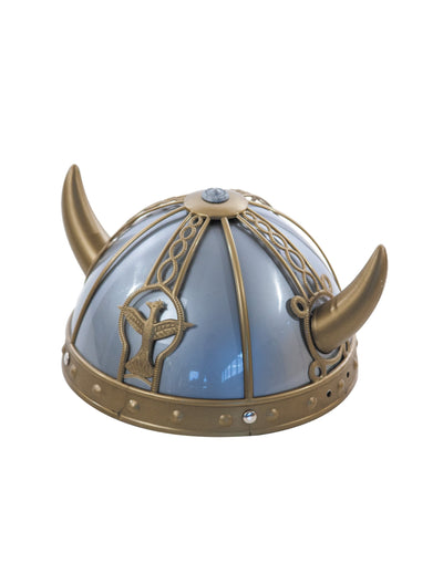 Casque viking pour adulte gris et doré avec cornes