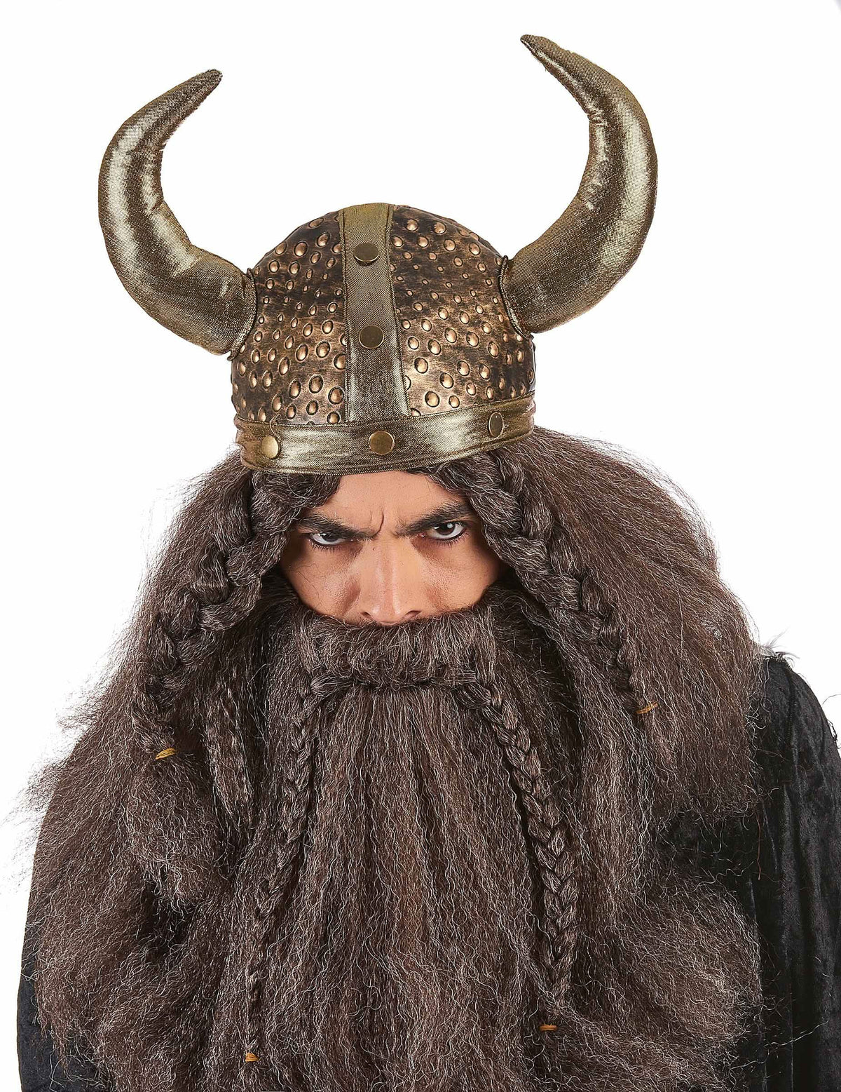 Casco vikingo para adulto flexible metalizado bronce con cuernos