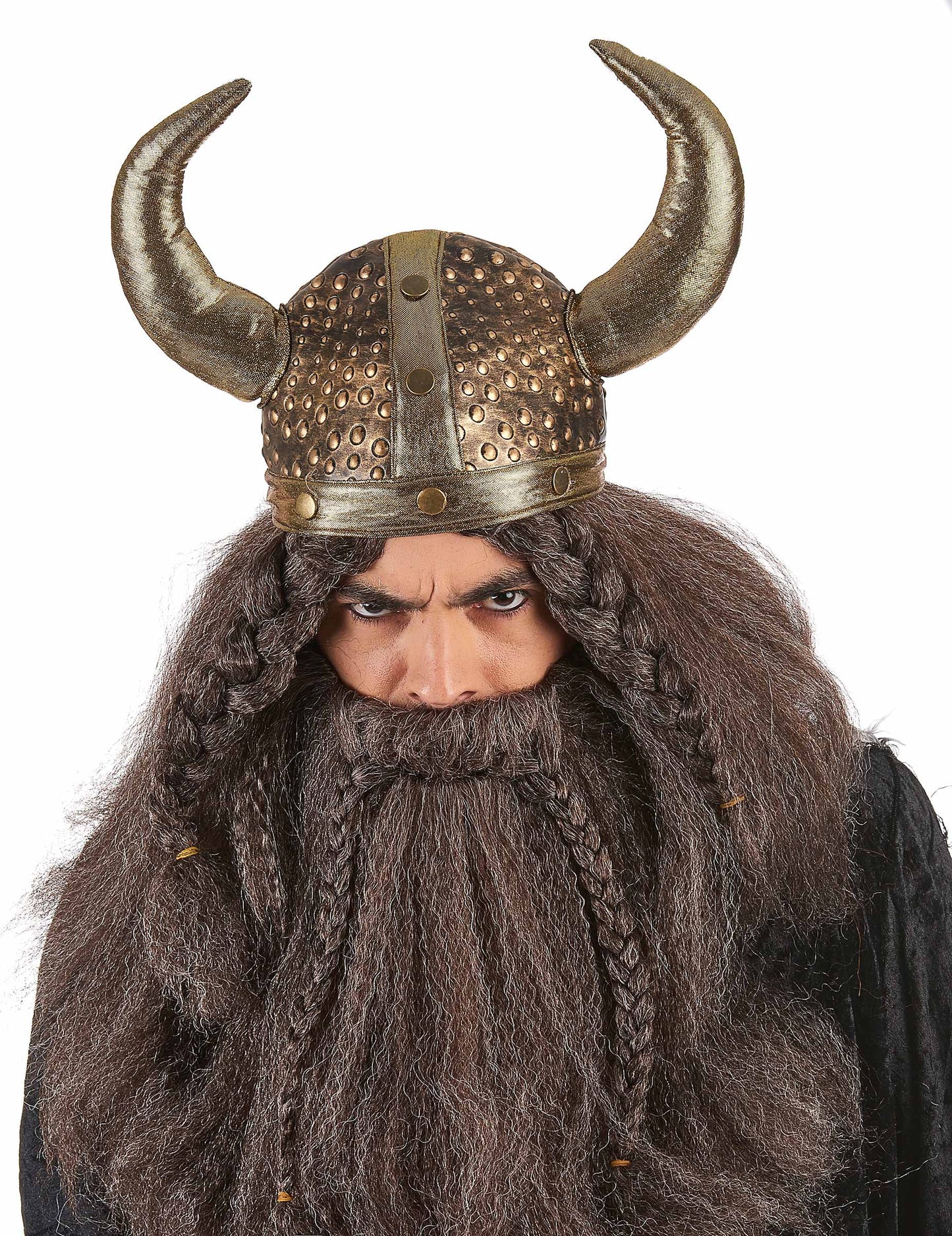Casque viking pour adulte souple métallisé bronze avec cornes