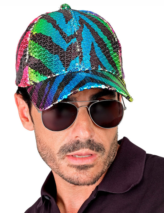 Gorro de tigre multicolor con lentejuelas para adulto