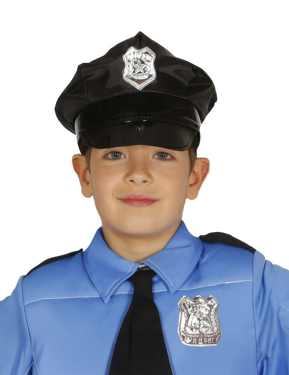 Gorra de policía para niño negra con insignia plateado