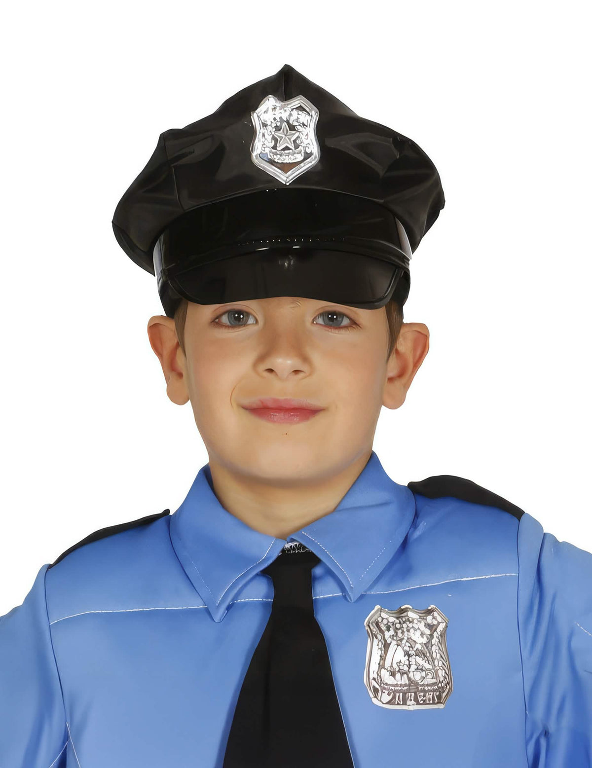 Gorra de policía para niño negra con insignia plateado