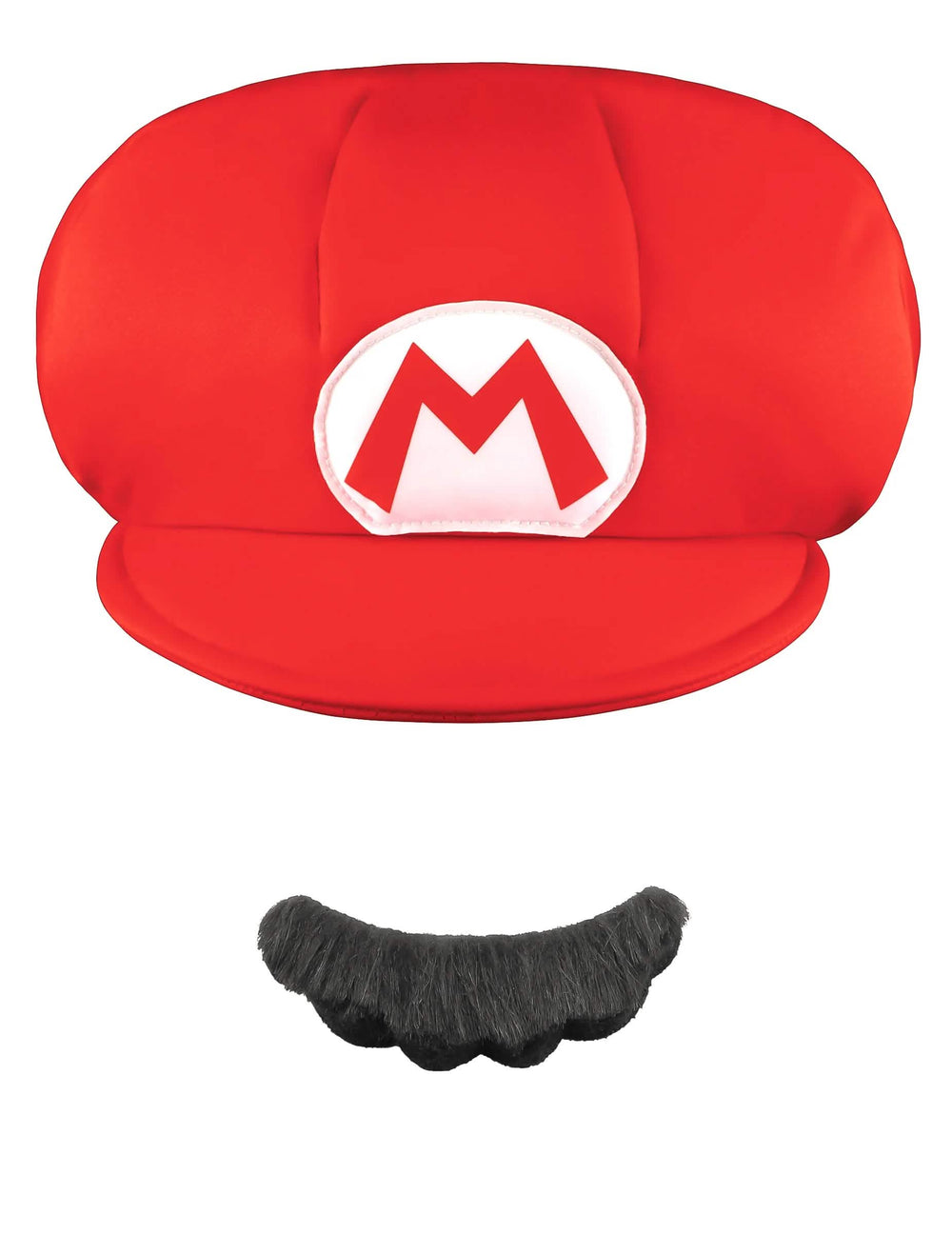 Vista frontal de la gorra y bigote Mario para niño